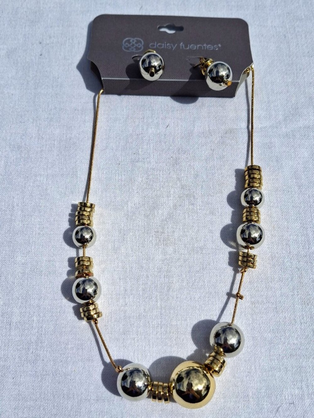 Daisy Fuentes Gold and Silver Tone Statement Necklace and Matching Earrings5 NWT